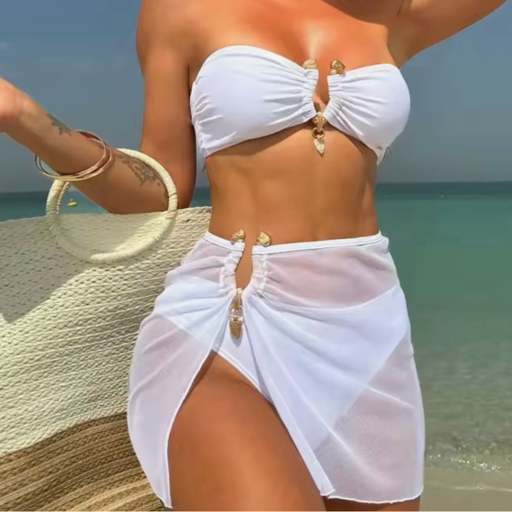 White Strapless Bikini Set